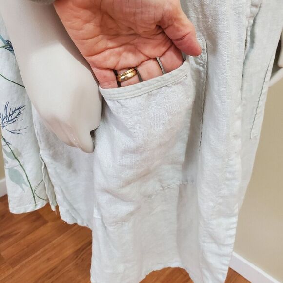 Blue Fish Size 1 Linen tie Front Tunic 5306 Contrast Cardi Dew-P Hand Printed - Picture 6 of 16